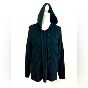 Aqua Black Textured Knit Hoodie